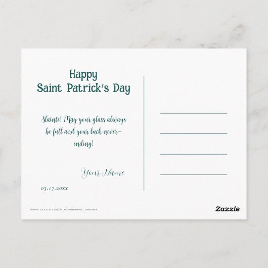 Slàinte! Saint Patrick's Day Pint van bier op groe Briefkaart (Achterkant)