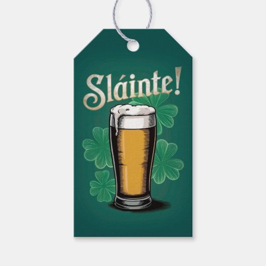 Slàinte! Saint Patrick's Day Pint van bier op groe Cadeaulabel (Voorkant)