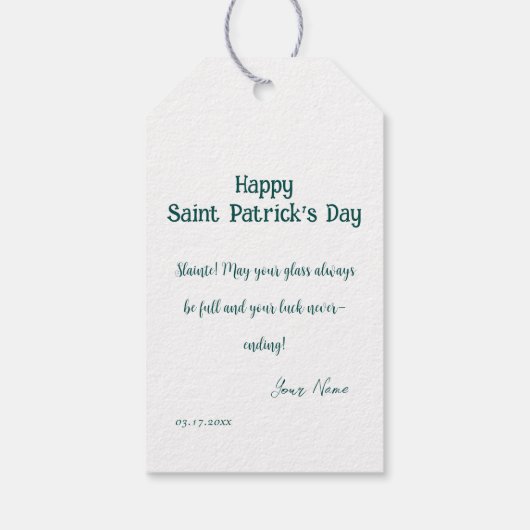 Slàinte! Saint Patrick's Day Pint van bier op groe Cadeaulabel (Achterkant)
