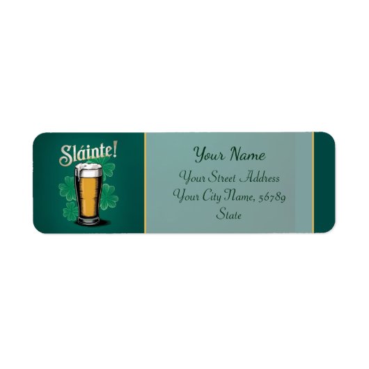 Slàinte! Saint Patrick's Day Pint van bier op groe Etiket (Voorkant)
