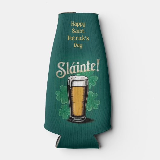 Slàinte! Saint Patrick's Day Pint van bier op groe Flesjeskoeler (Voorkant)