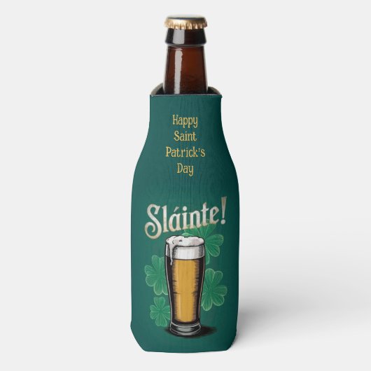 Slàinte! Saint Patrick's Day Pint van bier op groe Flesjeskoeler (Fles Voorkant)