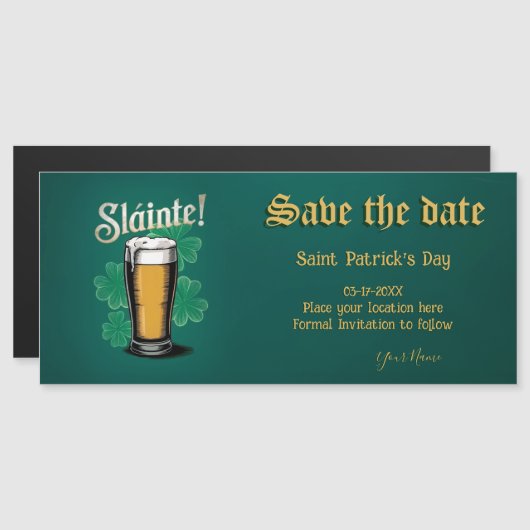 Slàinte! Saint Patrick's Day Pint van bier op groe Magnetische Uitnodiging (Voorkant / Achterkant)