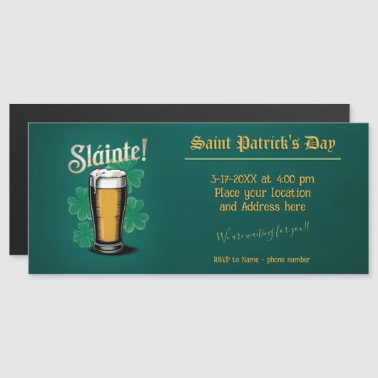 Slàinte! Saint Patrick's Day Pint van bier op groe Magnetische Uitnodiging (Voorkant / Achterkant)