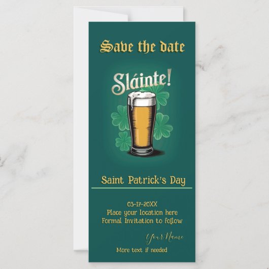 Slàinte! Saint Patrick's Day Pint van bier op groe Magnetische Uitnodiging (Voorkant)
