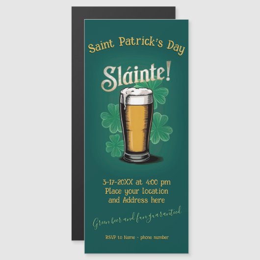 Slàinte! Saint Patrick's Day Pint van bier op groe Magnetische Uitnodiging (Voorkant / Achterkant)