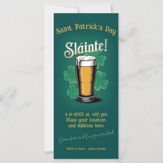 Slàinte! Saint Patrick's Day Pint van bier op groe Magnetische Uitnodiging (Voorkant)