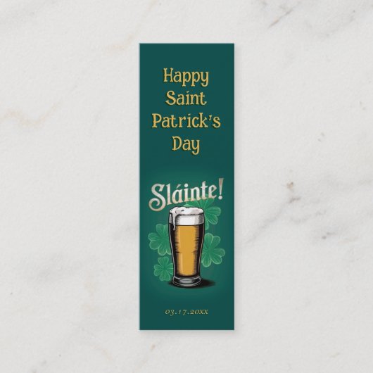 Slàinte! Saint Patrick's Day Pint van bier op groe Mini Visitekaartje (Voorkant)