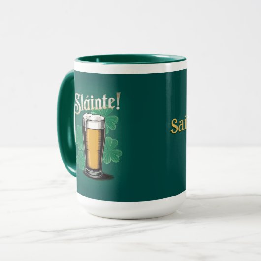 Slàinte! Saint Patrick's Day Pint van bier op groe Mok (Voorkant links)