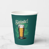 Slàinte! Saint Patrick's Day Pint van bier op groe Papieren Bekers (Voorkant)