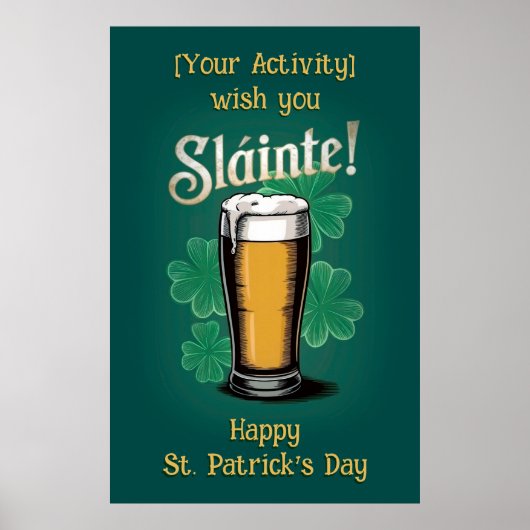 Slàinte! Saint Patrick's Day Pint van bier op groe Poster (Voorkant)