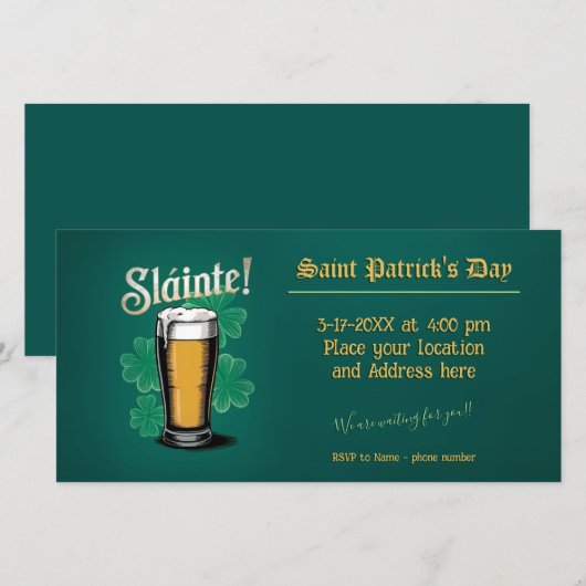Slàinte! Saint Patrick's Day Pint van bier op groe Save The Date (Voorkant / Achterkant)