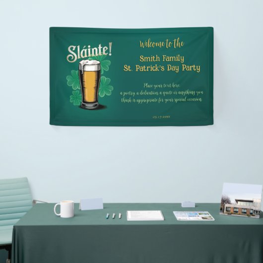 Slàinte! Saint Patrick's Day Pint van bier op groe Spandoek (Beurs)