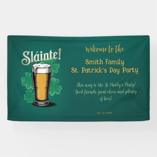 Slàinte! Saint Patrick's Day Pint van bier op groe Spandoek (Horizontaal)