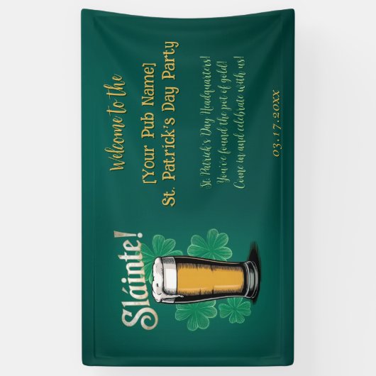 Slàinte! Saint Patrick's Day Pint van bier op groe Spandoek (Verticaal)