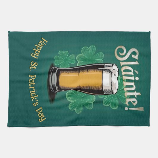 Slàinte! Saint Patrick's Day Pint van bier op groe Theedoek (Horizontaal)
