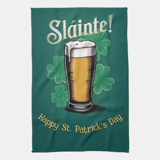 Slàinte! Saint Patrick's Day Pint van bier op groe Theedoek (Verticaal)