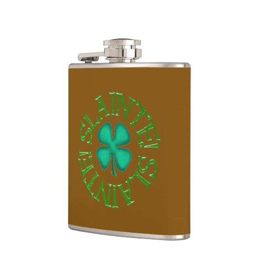 Slainte w clover brown wrapped flask heupfles (Links)