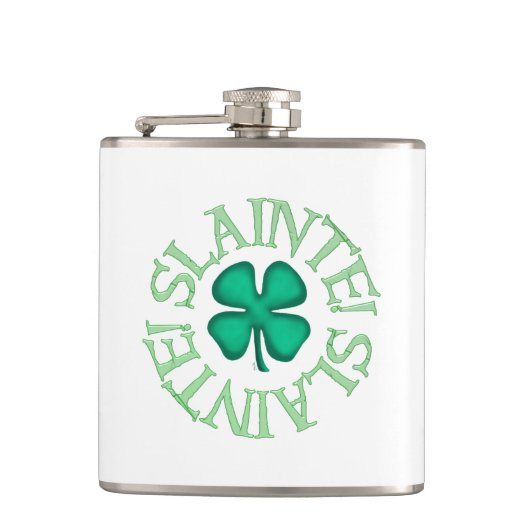 Slainte w clover white wrapped flask heupfles (Voorkant)