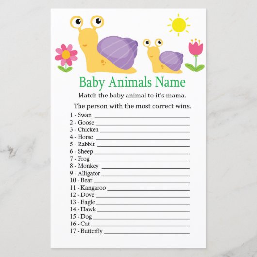 Slak Baby Animals Name Game (Voorkant)
