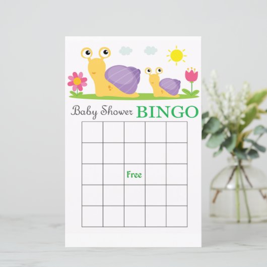 Slak baby shower bingo card (Staand voorkant)