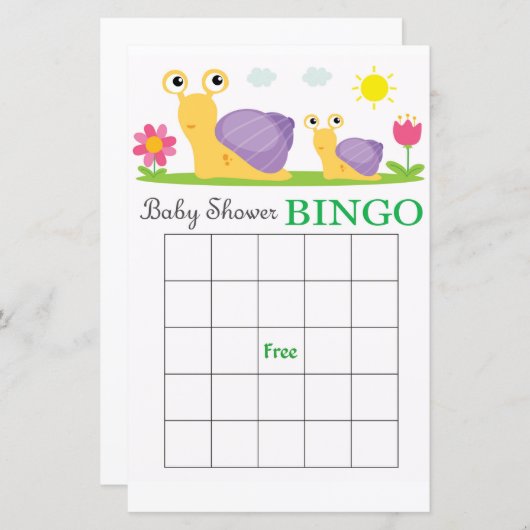Slak baby shower bingo card (Voorkant / Achterkant)