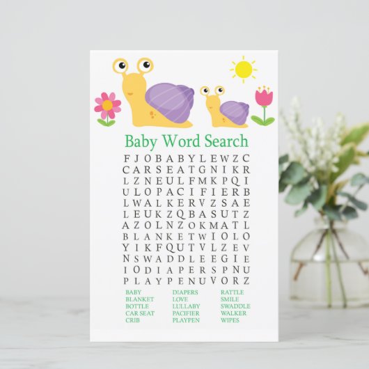Slak Baby shower Word Search Game (Staand voorkant)