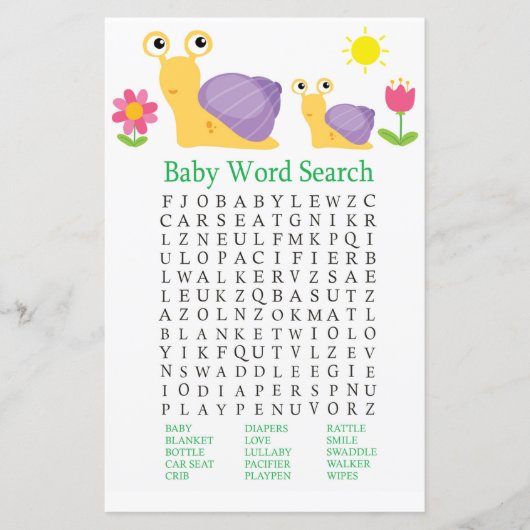 Slak Baby shower Word Search Game (Voorkant)