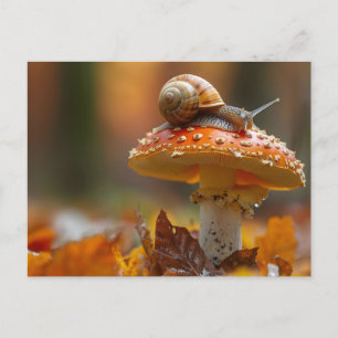 Slak bovenop de paddenstoel schattige natuur scene briefkaart
