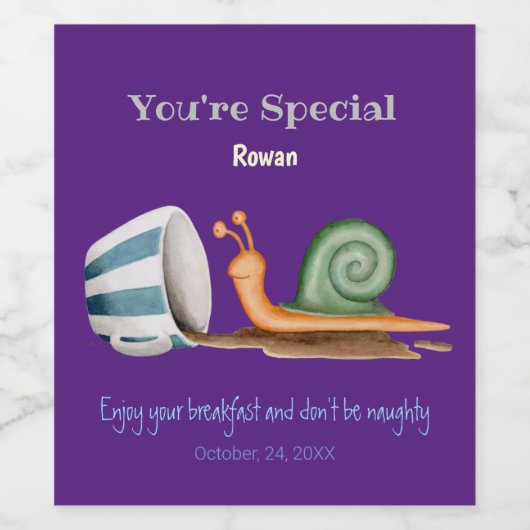 Slak en gestreept bekertje wijn etiket (Enkel label)