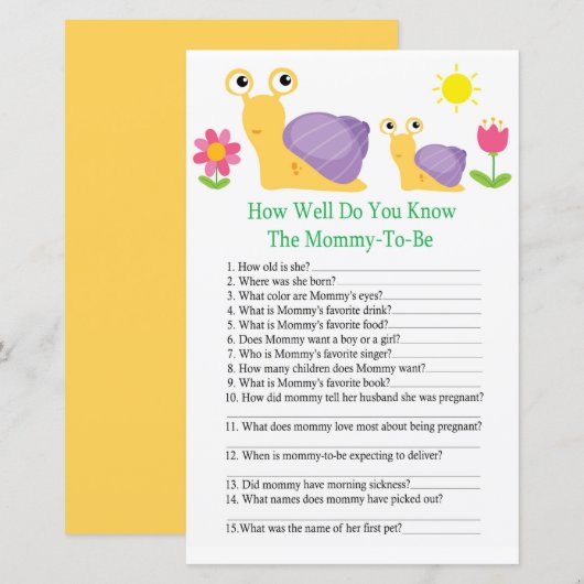 Slak Hoe goed ken je baby shower game? (Voorkant / Achterkant)