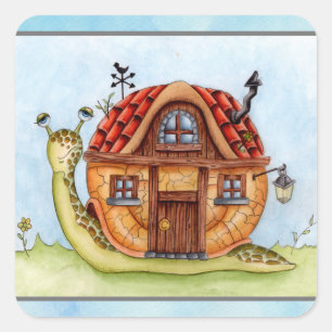 Slak met huis op achterste Waterverf verfklasse Vierkante Sticker