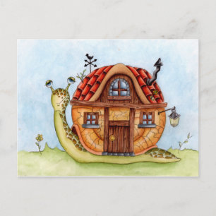 Slak Met Huis Op Rug Aquarel Schilderij Postc Briefkaart