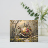 Slak met kasteel op zijn schaal in fantasiescene briefkaart (Staand voorkant)