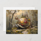 Slak met kasteel op zijn schaal in fantasiescene briefkaart (Voorkant / Achterkant)