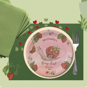 Slakken- & Aardbei 'Aardbei eerst' Feestservetten Papieren Bordje