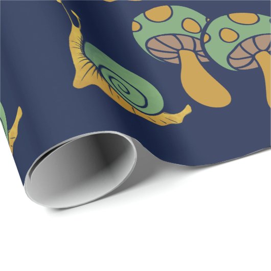 Slakken en paddenstoelen Retro Slak Paddenstoelpat Cadeaupapier (Rol Hoek)