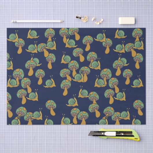 Slakken en paddenstoelen Retro Slak Paddenstoelpat Tissuepapier (Craft)