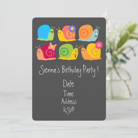 Slakken meisjes schattige verjaardag kaart (Staand voorkant)