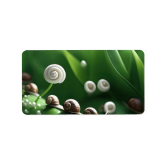 Slakken op een rij op groene planten etiket