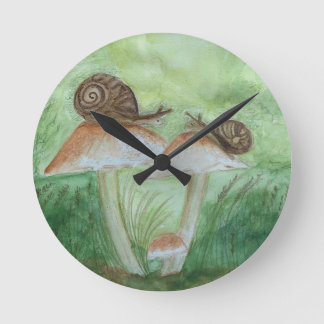 Slakken op Paddenstoelen, Salie Achtergrond Wandkl Ronde Klok