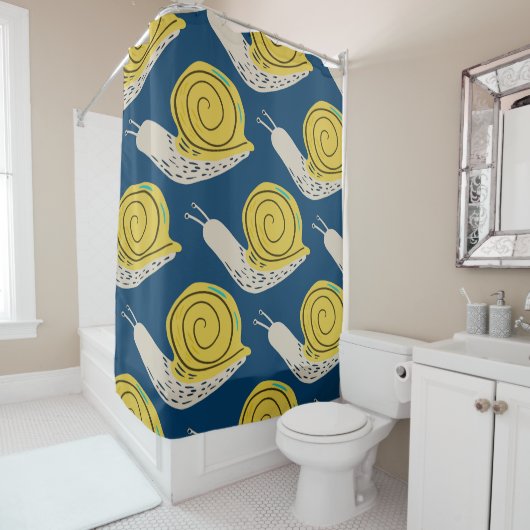 Slakken silhouetten: geel, roze patroon. douchegordijn (In situ)