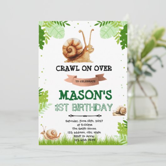 Slakken verjaardagsuitnodiging kaart (Staand voorkant)