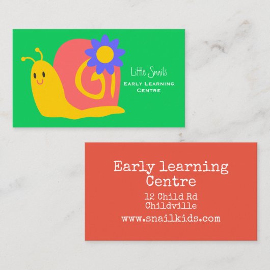 Slakken voor dagverzorgingsbedrijven in het vroege visitekaartje (Voorkant / Achterkant)