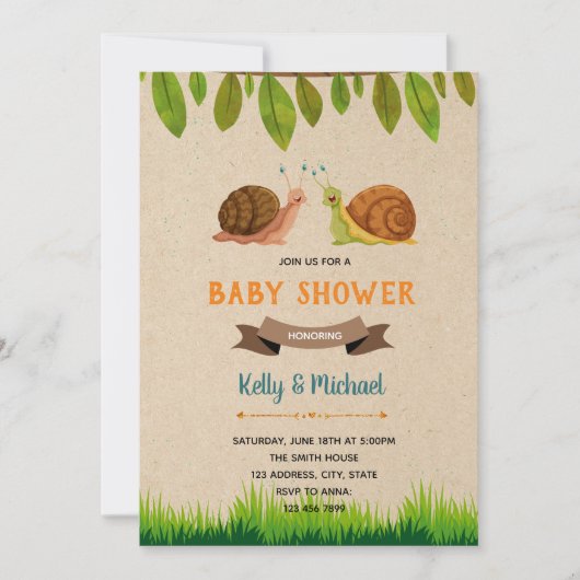 Slakkenfeest thema uitnodiging (Voorkant)