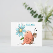 slakkenpost met blauwe bloem briefkaart (Staand voorkant)