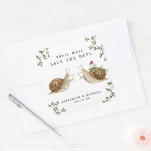 Slakkenpost Save the Date Waterverf Huwelijk Vierkante Sticker