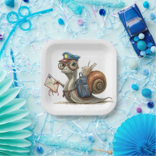 slakkenpostbode die post bezorgt papieren bordje (Feest)