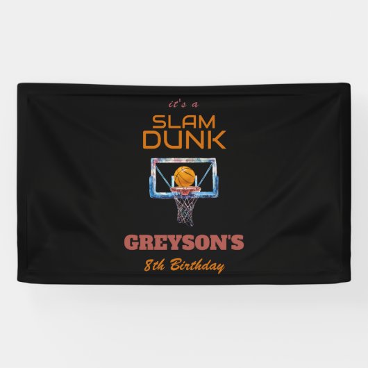 Slam Dunk Basketbal Verjaardag Elke Leeftijd Spandoek (Horizontaal)