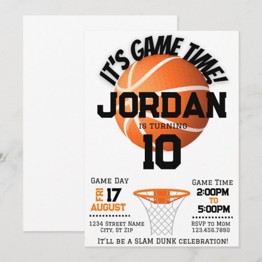 Slam Dunk Basketbal Verjaardag Uitnodigen Kaart (Voorkant / Achterkant)
